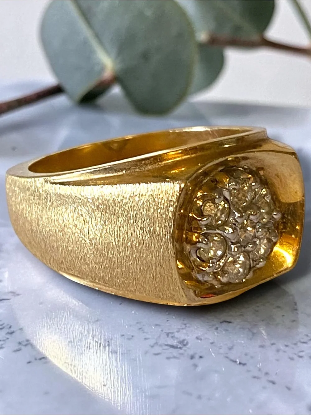 MENS Vintage 14k Yellow Gold Seven DIAMOND CLUSTER Statement Ring Size 10.25